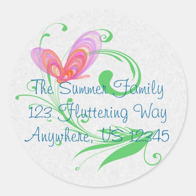 Pink Summer Butterflies Abstract Art Classic Round Sticker (Front)