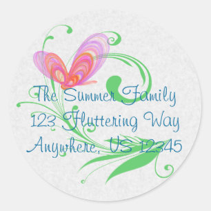 Pink Summer Butterflies Abstract Art Classic Round Sticker