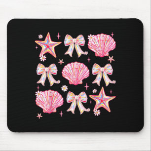 Pink Summer Coquette Bow Clam Summer Vibes Beach Mouse Pad