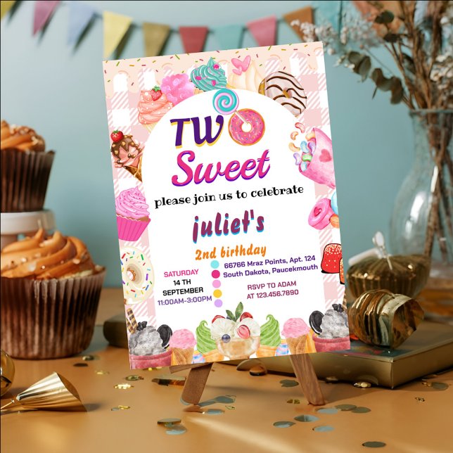 pink summer cute kids girl two sweet 2nd birthday invitation (Creator Uploaded)