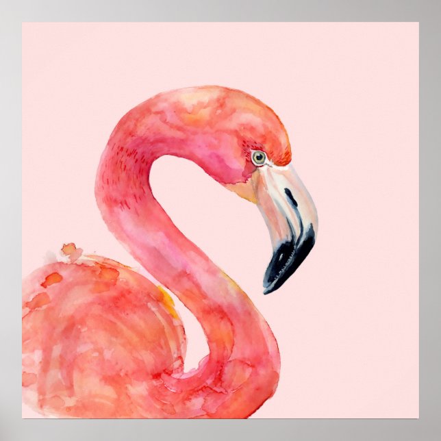 Pink Summer Flamingo Bird Watercolor Illustration Poster (Front)