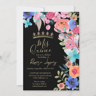 Pink summer floral watercolor photos Quinceanera  Invitation