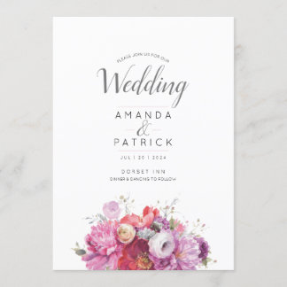 Pink Summer Floral Watercolor Wedding Invitation