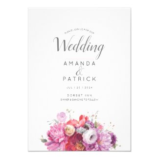 Pink Summer Floral Watercolor Wedding Invitation