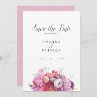 Pink Summer Floral Watercolor Wedding Save The Date