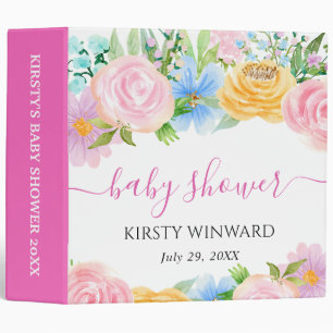 Pink Summer Flowers Baby Shower Photo Album Binder