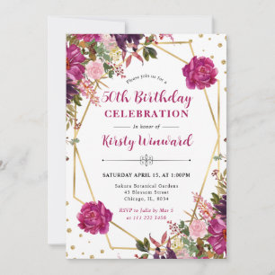 Pink Summer Flowers Frame 50th Birthday Invitation