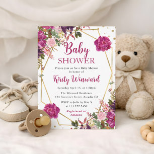 Pink Summer Flowers Frame Baby Shower Invitation