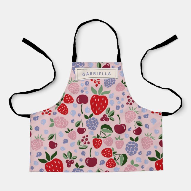 Pink Summer Fruit Berries Bridesmaid Personalized Apron (Front)