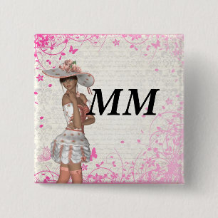 Pink summer girl 2 inch square button