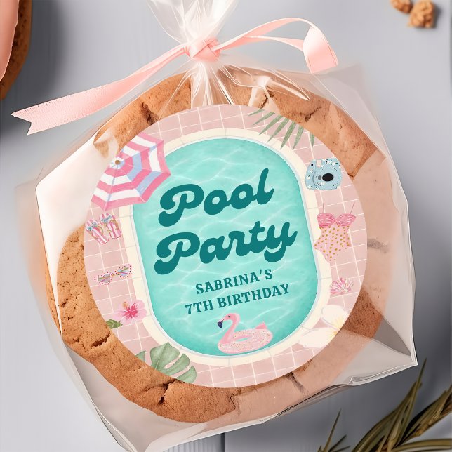 Pink Summer Pool Party Birthday Sticker (Creator Uploaded)