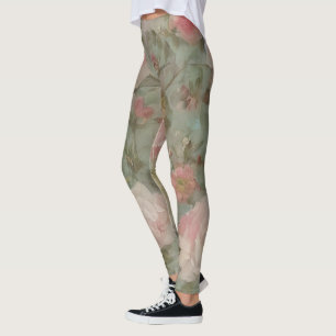 Pink Summer Roses Blooms Watercolor Flower Collage Leggings
