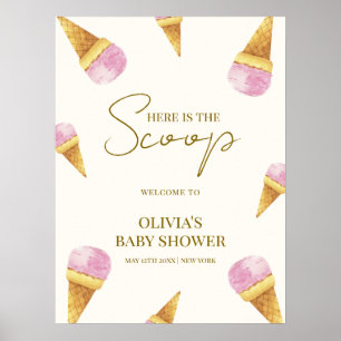 Pink Summer Scoop Ice Cream Baby Shower Welcome  Poster