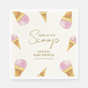 Pink Summer Scoop Ice Cream Frame Baby Shower Napkin