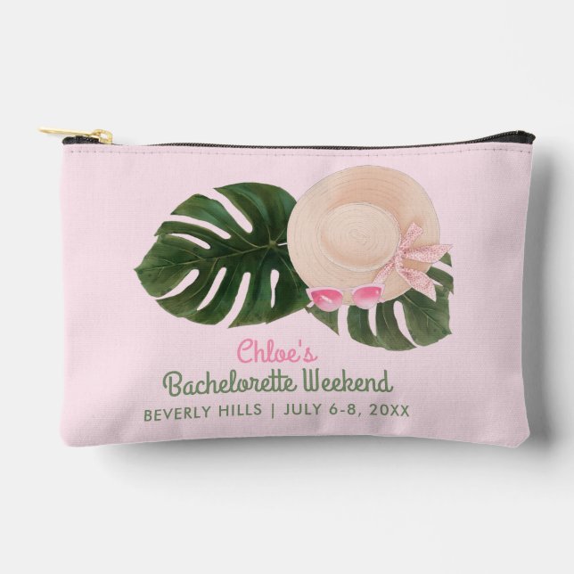 Pink Summertime Tropical Leaves | Bachelorette Bag (Front)