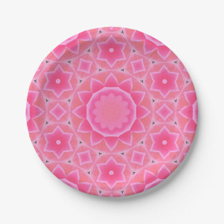 Pink sun and stars baby girl mosaic pattern paper plate
