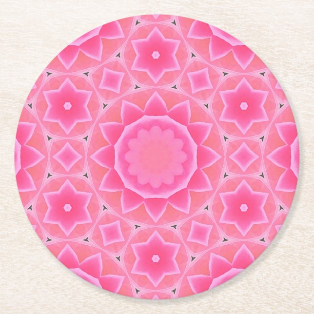 Pink sun and stars baby girl mosaic pattern paper round paper coaster (Front)