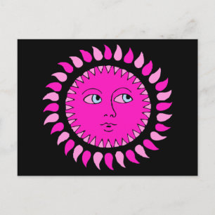 Pink Sun Cartoon Art Postcard