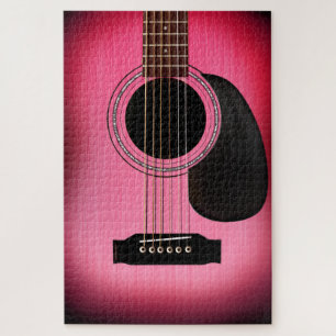 Pink Sunburst Acoustic Guitar Jigsaw Puzzle