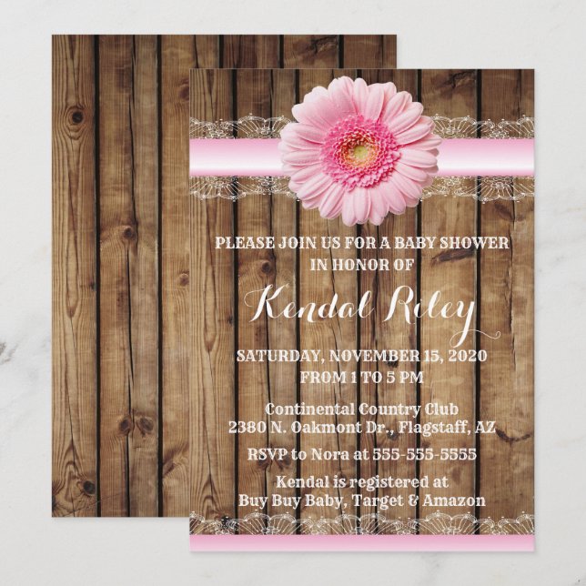 Pink Sunflower Baby Shower Invite (Front/Back)