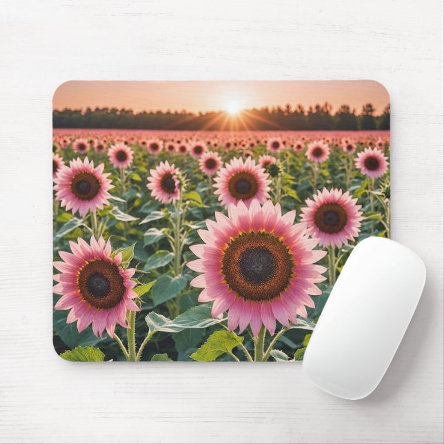 Pink Sunflower Field Mouse Pad (With Mouse)