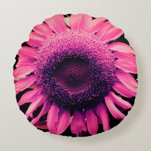 Pink Sunflower Round Pillow