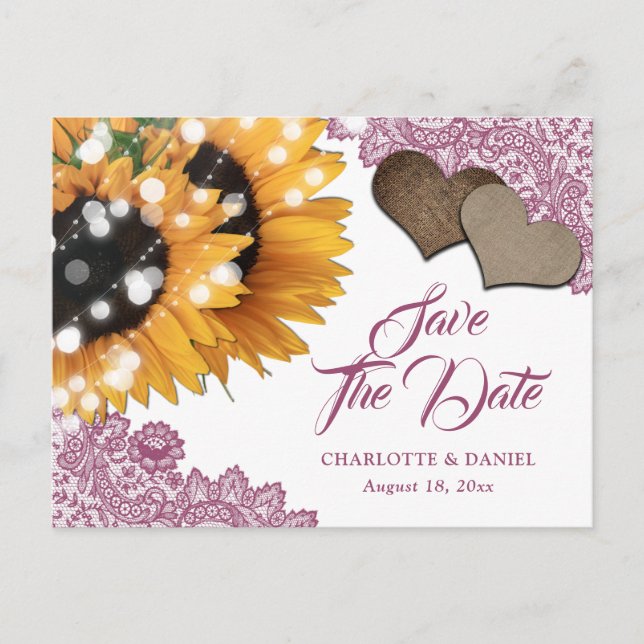 Pink Sunflower Wedding Save The Date Postcard (Front)