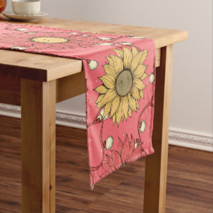 Pink Sunflowers Christmas Long Table Runner