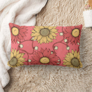 Pink Sunflowers Christmas Lumbar Pillow