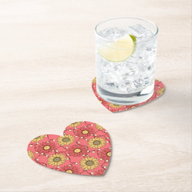 Pink Sunflowers Christmas Paper Coaster (Insitu)