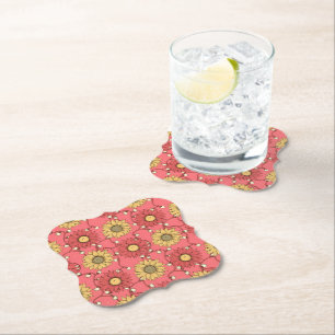Pink Sunflowers Christmas Paper Coaster