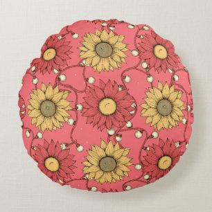 Pink Sunflowers Christmas Round Pillow