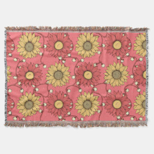 Pink Sunflowers Christmas Throw Blanket