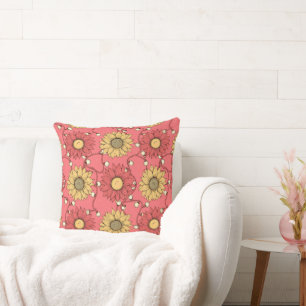 Pink Sunflowers Christmas Throw Pillow
