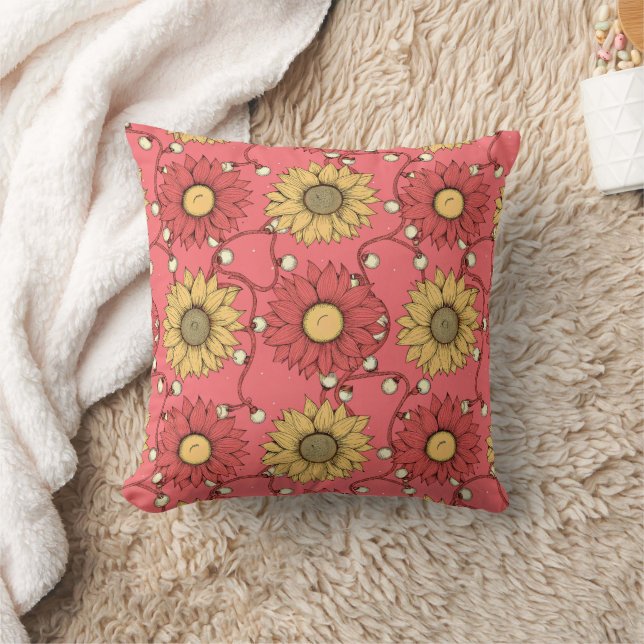 Pink Sunflowers Christmas Throw Pillow (Blanket)
