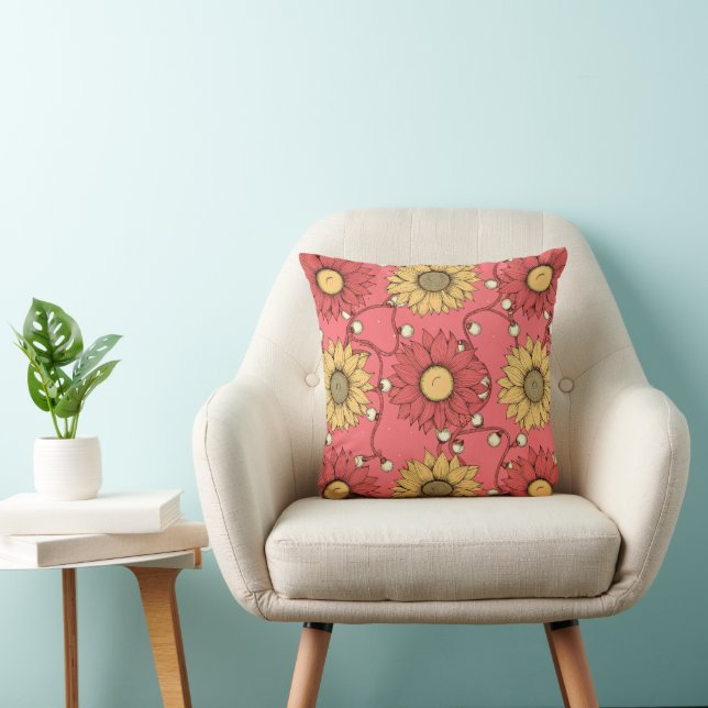 Pink Sunflowers Christmas Throw Pillow (Chair)