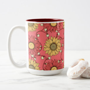 Pink Sunflowers Christmas Two-Tone Coffee Mug