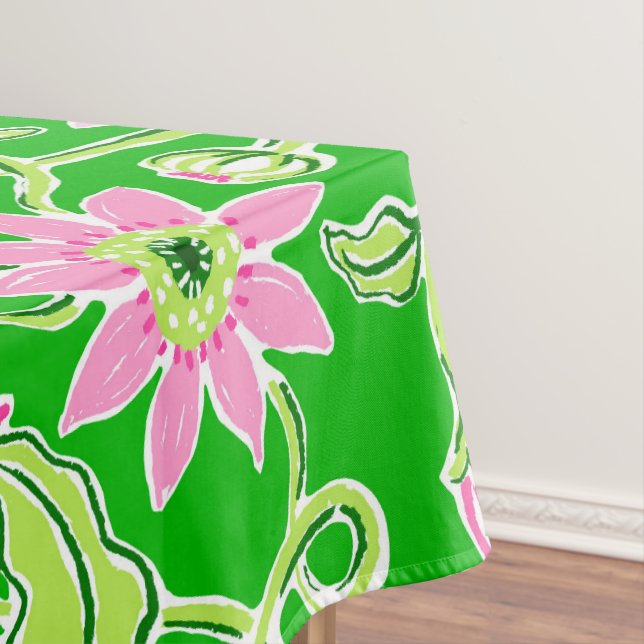 Pink Sunflowers Floral Tablecloth (In Situ)