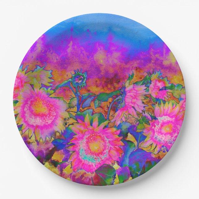 Pink Sunflowers  Paper Plate (Front)