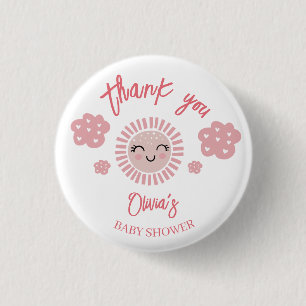 Pink Sunishine Girl Baby Shower Thank You Gift  1 Inch Round Button