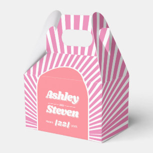Pink sunrays retro groovy 70s inspired wedding favor box