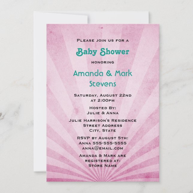 Pink Sunrays Shabby Grunge texture Invitation (Front)