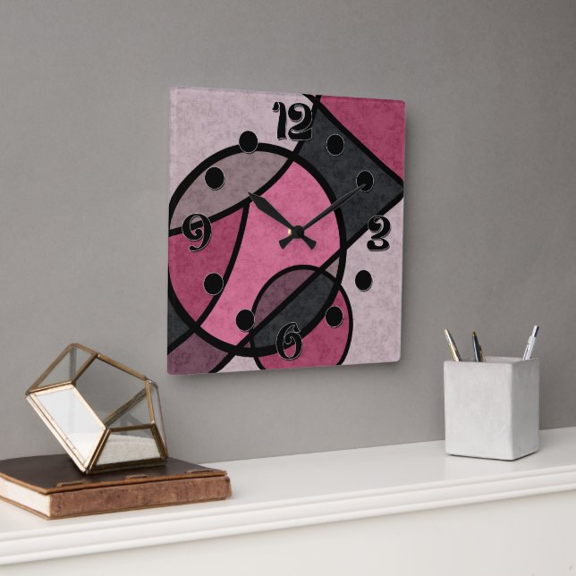 Pink sunrise , abstract square wall clock (Office)