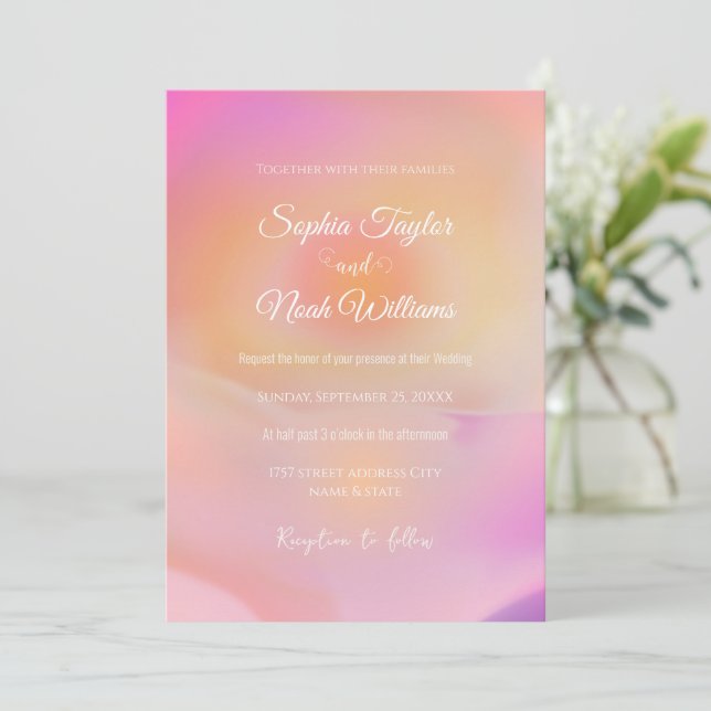 Pink Sunrise Gradient Aesthetic Invitation (Standing Front)