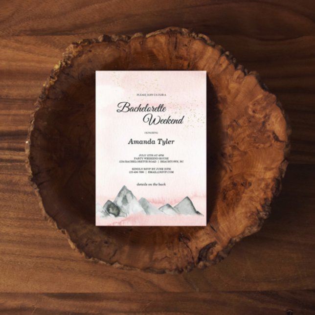 Pink Sunrise Mountain Bachelorette Weekend Invitation (Creator Uploaded)