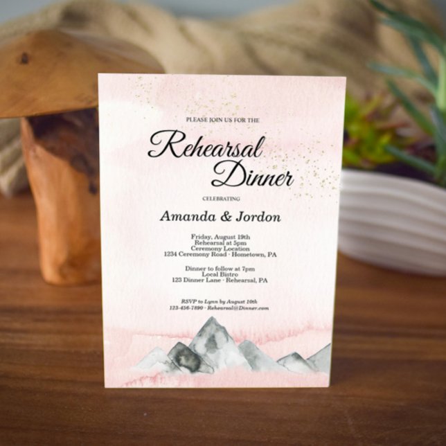 Pink Sunrise Mountain Rehearsal Dinner Invitation (Creator Uploaded)