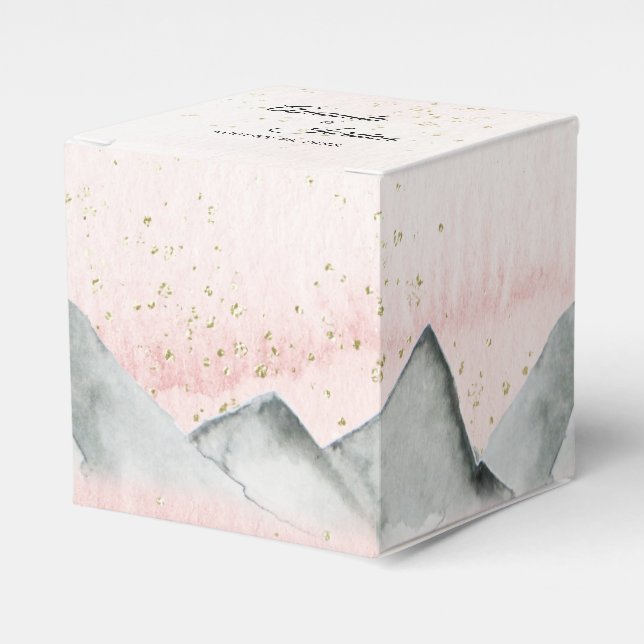 Pink Sunrise Mountain Wedding Square Favour Box (Front Side)