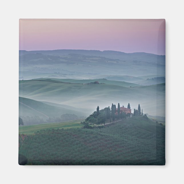 Pink sunrise over a Tuscany landscape magnet (Front)