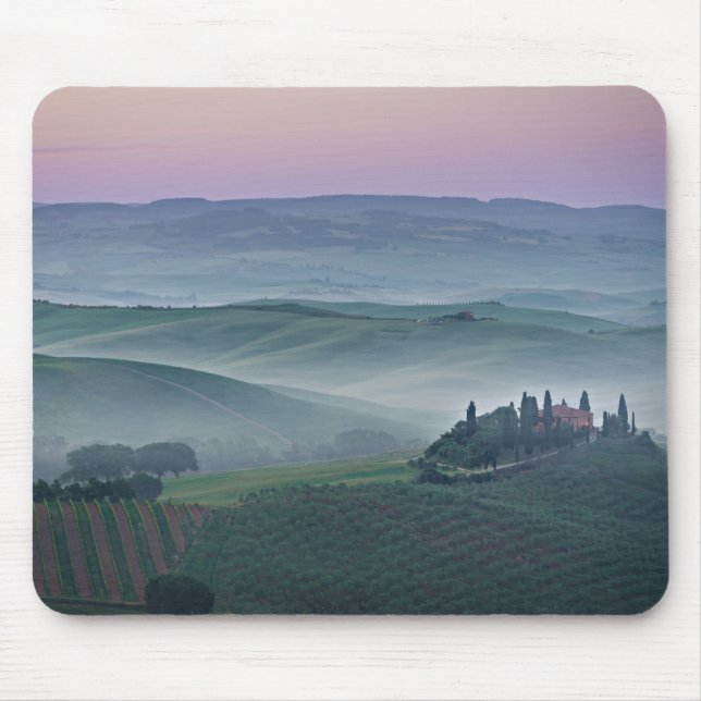 Pink sunrise over a Tuscany landscape mousepad (Front)