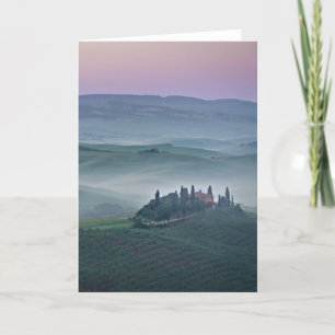 Pink sunrise over Tuscany landscape greeting card
